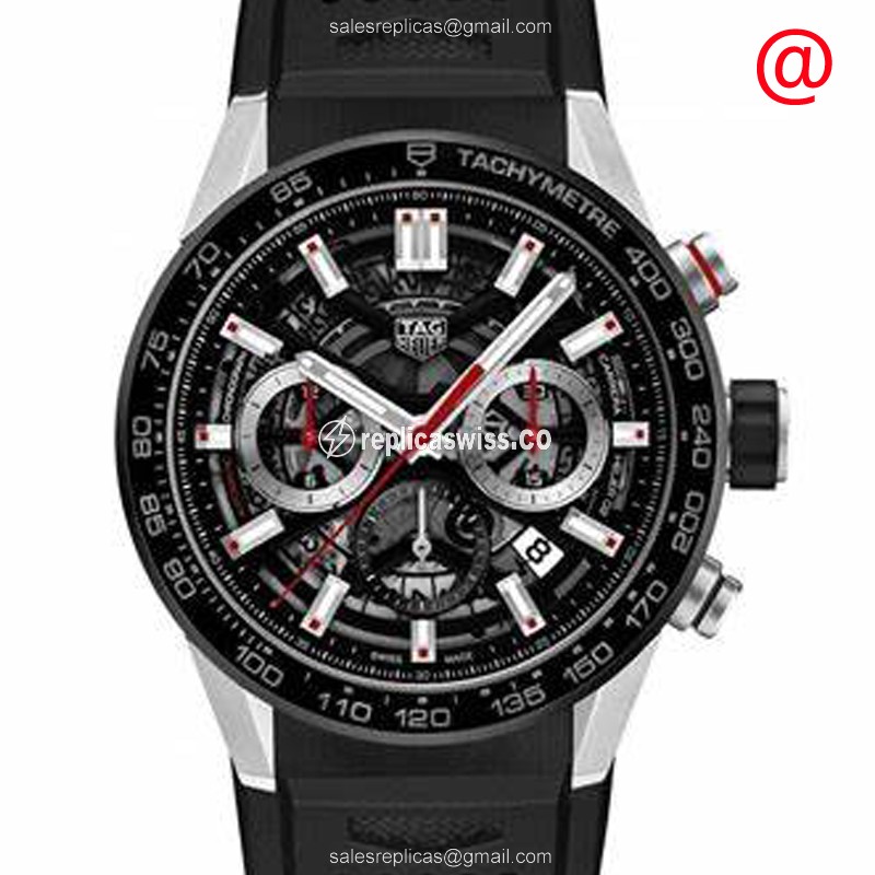 Automatic Tag Heuer Carrera Replica - Ceramic & Steel - Black Dial - Rubber Strap - Buckle Clasp
