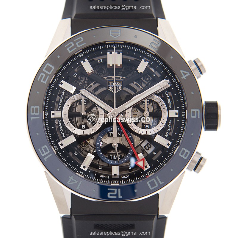Tag Heuer CARRERA Replica - Automatic - Ceramic/Steel - Black Dial - Rubber Strap