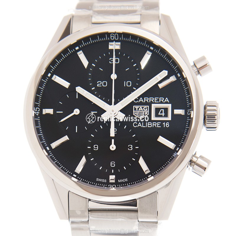 Tag Heuer CARRERA Replica - Automatic - Steel Case - Black Dial - Silver Strap