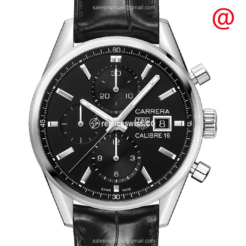 Tag Heuer Carrera Automatic - Steel Case - Black Dial - Black Alligator Strap - Buckle Clasp - Luxury Replica TAG HEUER CARRERA Watch
