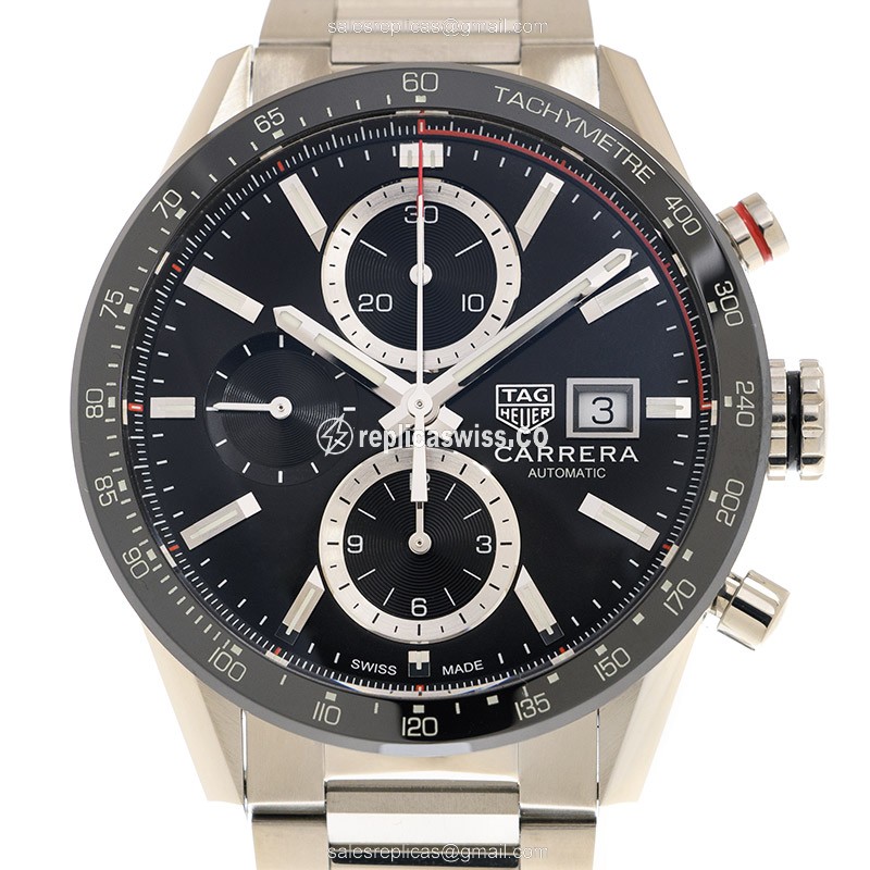 Tag Heuer Carrera Replica - Automatic - Black Dial - Silver Steel Strap - Clasp - Luxury Replica TAG HEUER CARRERA Watch