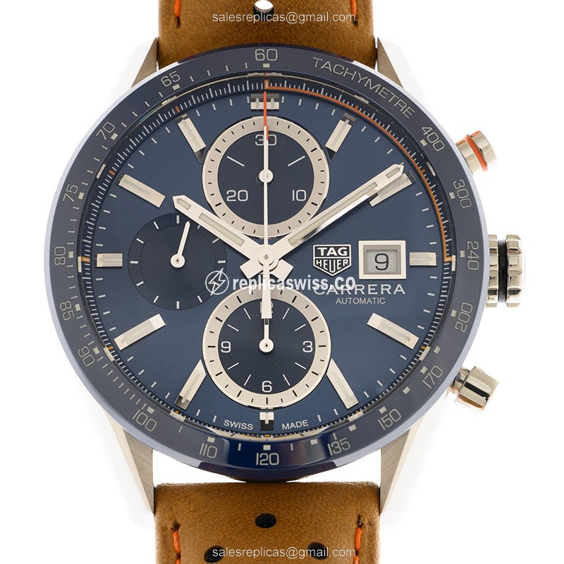 Tag Heuer Carrera Automatic - Blue Dial - Leather Brown Strap - 40mm Steel Case