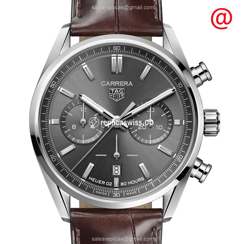 Tag Heuer CARRERA Replica - Automatic - Steel - Gray Dial - Brown Alligator Strap - Luxury Replica TAG HEUER CARRERA Watch