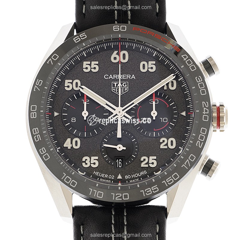 Tag Heuer Carrera Replica - Automatic - Ceramic & Steel - Gray Dial - Black Leather Strap