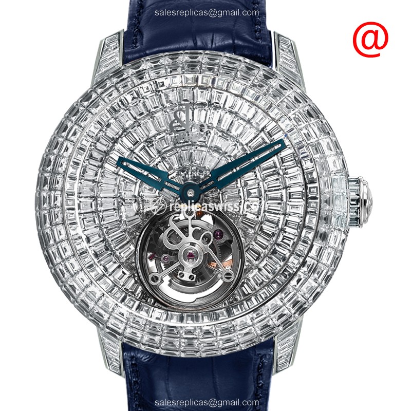 Jacob & Co CAVIAR Tourbillon - Manual - 18kt Gold - Silver Dial - Blue Alligator Strap - Luxury Replica CAVIAR TOURBILLON Watch