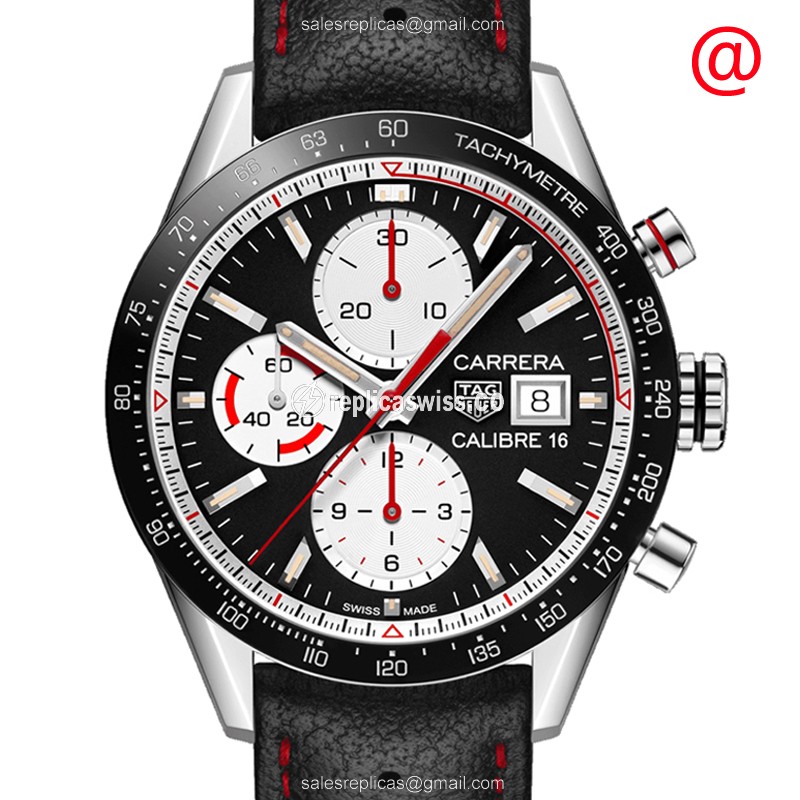 Automatic Tag Heuer Carrera - Steel Case - Black Dial - Leather Black Strap - Luxury Replica TAG HEUER CARRERA Watch