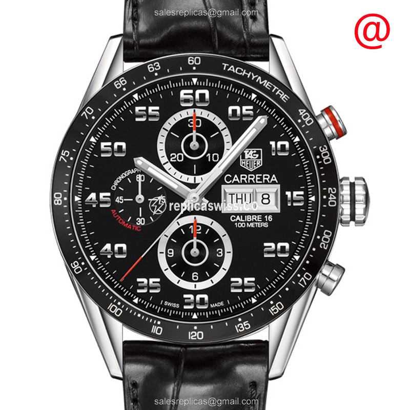 Automatic Tag Heuer CARRERA - Black Dial - Steel Case - Alligator Black Strap - Luxury Replica TAG HEUER CARRERA Watch