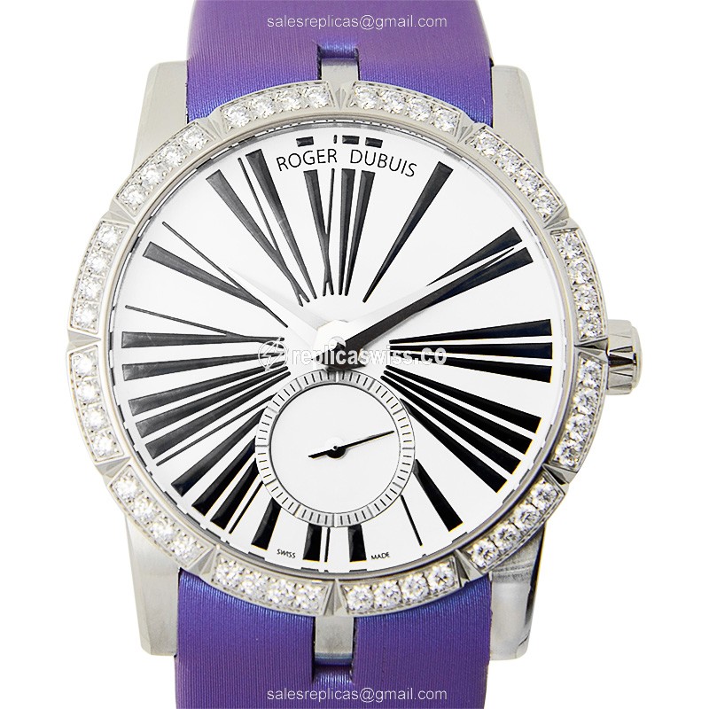 Roger Dubuis DBEX0287 EXCALIBUR - Auto - 18kt Gold - Silver Dial - Purple Strap - Luxury Replica EXCALIBUR Watch