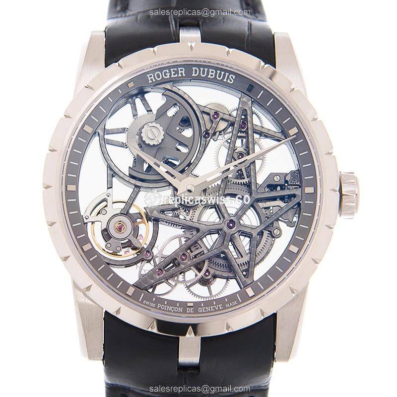 Roger Dubuis RDDBEX0507 EXCALIBUR - Automatic - Steel Case - Skull Dial - Black Alligator Strap - Luxury Replica EXCALIBUR Watch