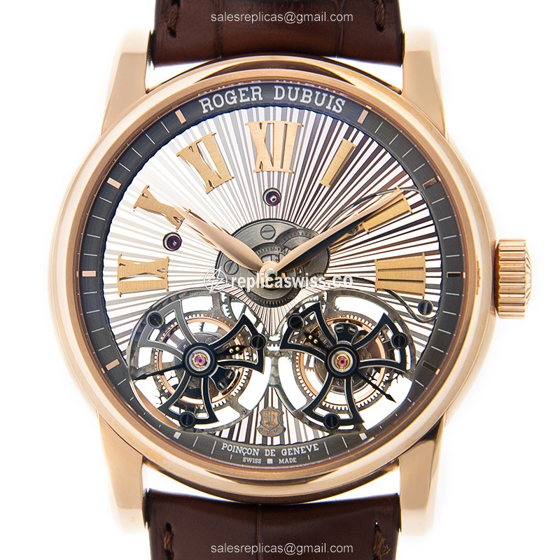 Roger Dubuis DBHO0563 HOMMAGE - Manual Wind - 18kt Rose Gold Case - Skull Dial - Brown Alligator Strap