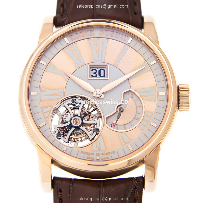 Roger Dubuis DBHO0568 HOMMAGE - Manual Wind - 18kt Rose Gold Case - Gold Dial - Brown Alligator Strap