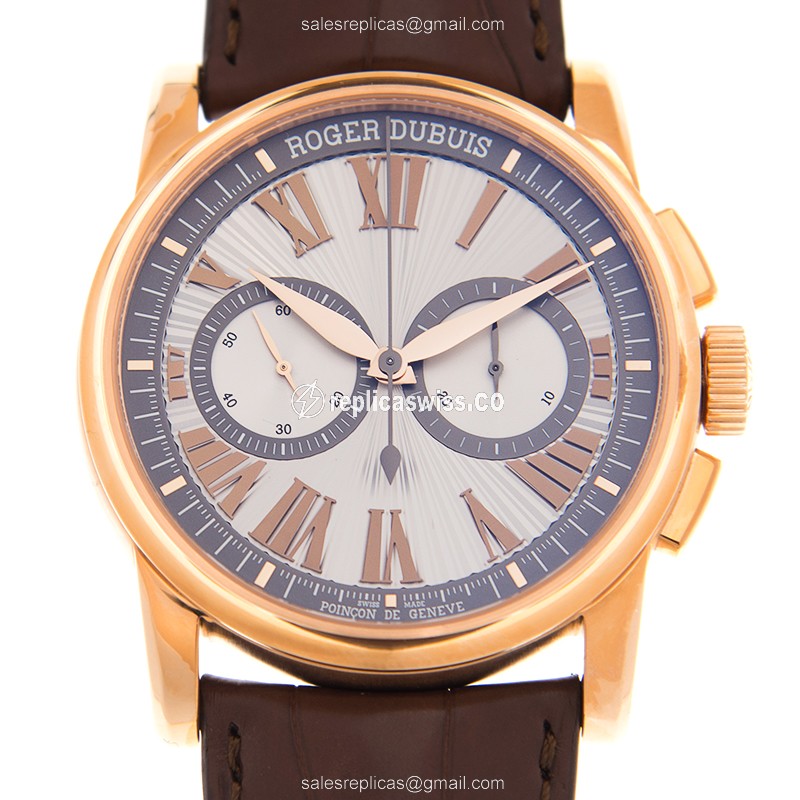 Roger Dubuis DBHO0569 HOMMAGE - Auto - 18kt Rose Gold - Silver Dial - Brown Alligator Buckle