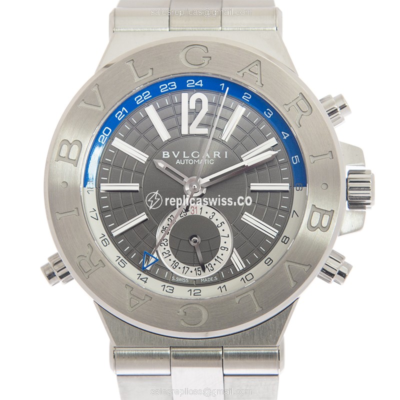 Bulgari Diagono Replica - Automatic - Steel Case - Gray Dial - Silver Steel Strap