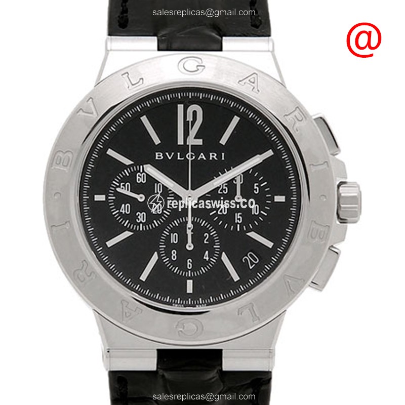Bulgari Diagono Automatic Steel Case - Black Dial - Black Alligator Strap Buckle