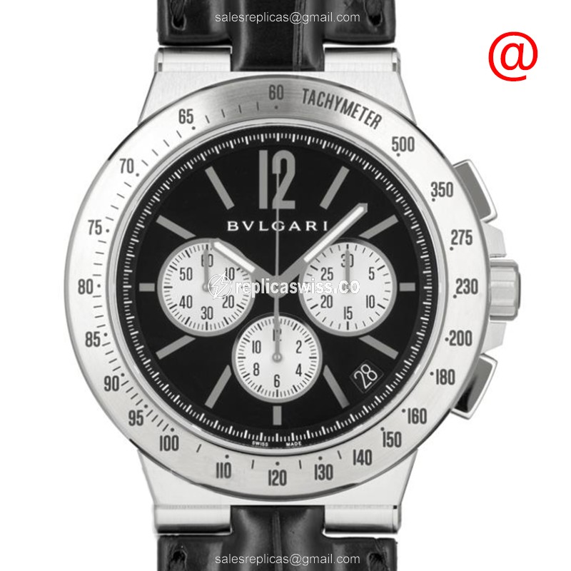 Bulgari Diagono Automatic - Stainless Steel Case - Black Dial - Leather Strap - Buckle Clasp