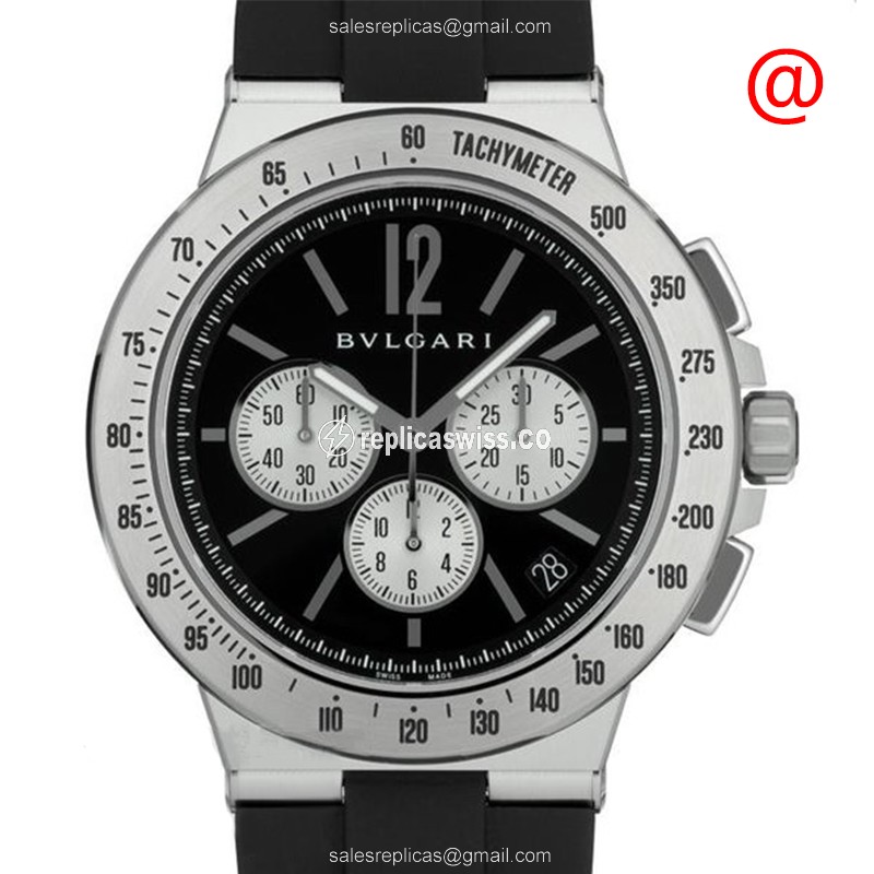 Bulgari Diagono Automatic - Stainless Steel - Black Dial - Rubber Strap - Buckle Clasp