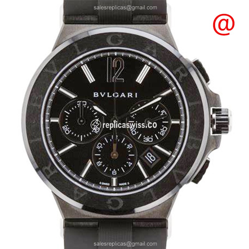 Bulgari Diagono Automatic - Steel Case - Black Dial - Rubber Black Strap - Buckle Clasp - Luxury Replica DIAGONO Watch