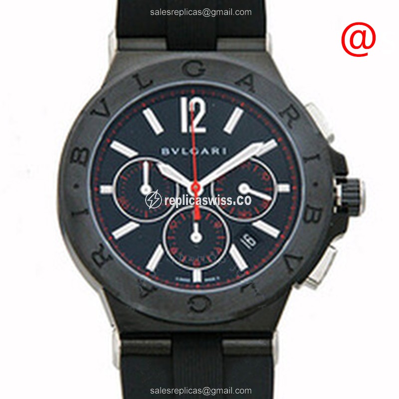 Bulgari Diagono Automatic - Black Dial - Steel Case - Black Rubber Strap - Luxury Replica DIAGONO Watch