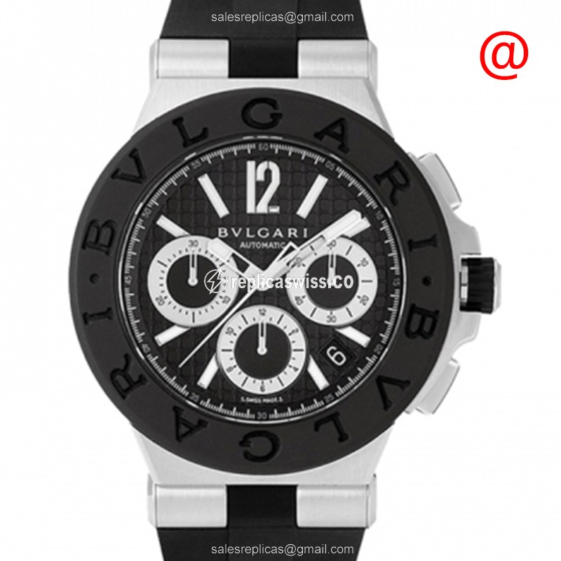 Bulgari Diagono Automatic Replica - Black Dial - Stainless Steel Case - Black Rubber Strap