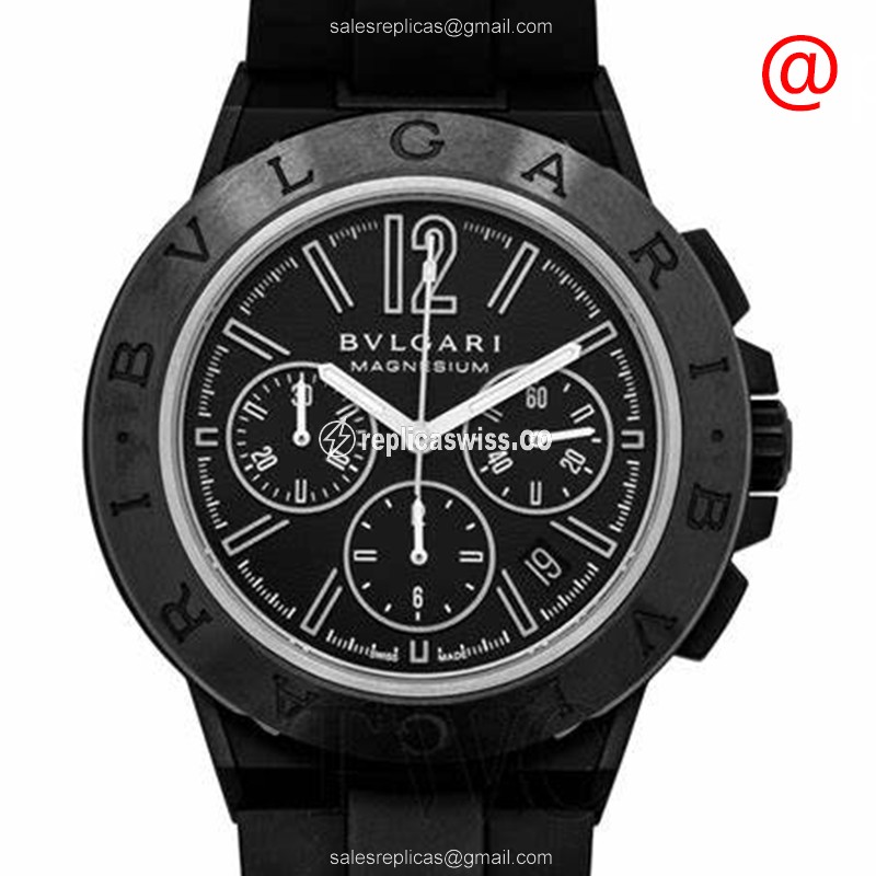 Bulgari Diagono Replica - Automatic - Stainless Steel - Black Dial - Rubber Strap - Buckle Clasp - Luxury Replica DIAGONO Watch