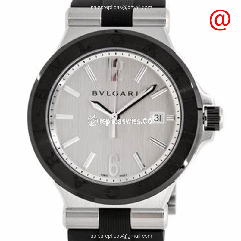 Bulgari Diagono Replica - Automatic - Steel Case - Gray Dial - Leather Strap