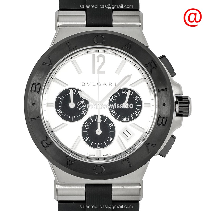 Bulgari Diagono Automatic Steel - White Dial Black Rubber Buckle