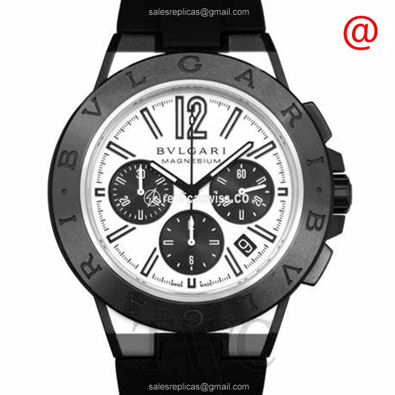 Bulgari Diagono Replica - Automatic - Stainless - White Dial - Black Rubber Strap - Buckle Clasp - Luxury Replica DIAGONO Watch