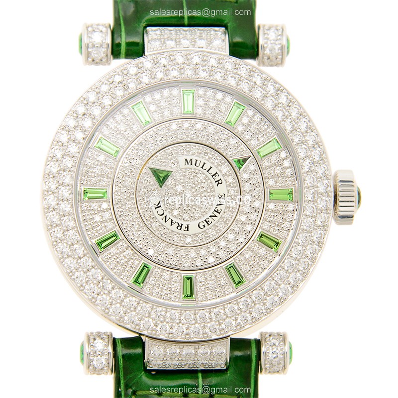 Franck Muller DM 36 D 2R CD Replica - Automatic - 18kt White Gold - Diamond Set - Silver Dial