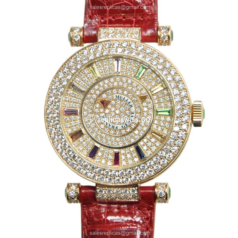 Franck Muller DM 39 COL DRM D 2R CD 5N Automatic 18kt Rose Gold - Diamond Dial, Red Alligator Strap - Luxury Replica DOUBLE MYSTERY Watch