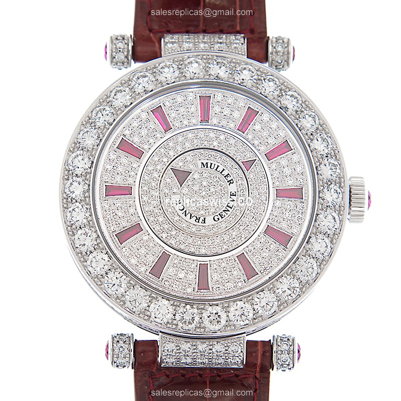 Franck Muller DM 42 D 1R CD OG Replica - Automatic - 18kt White Gold - Diamond Case - Silver Dial - Luxury Replica DOUBLE MYSTERY Watch