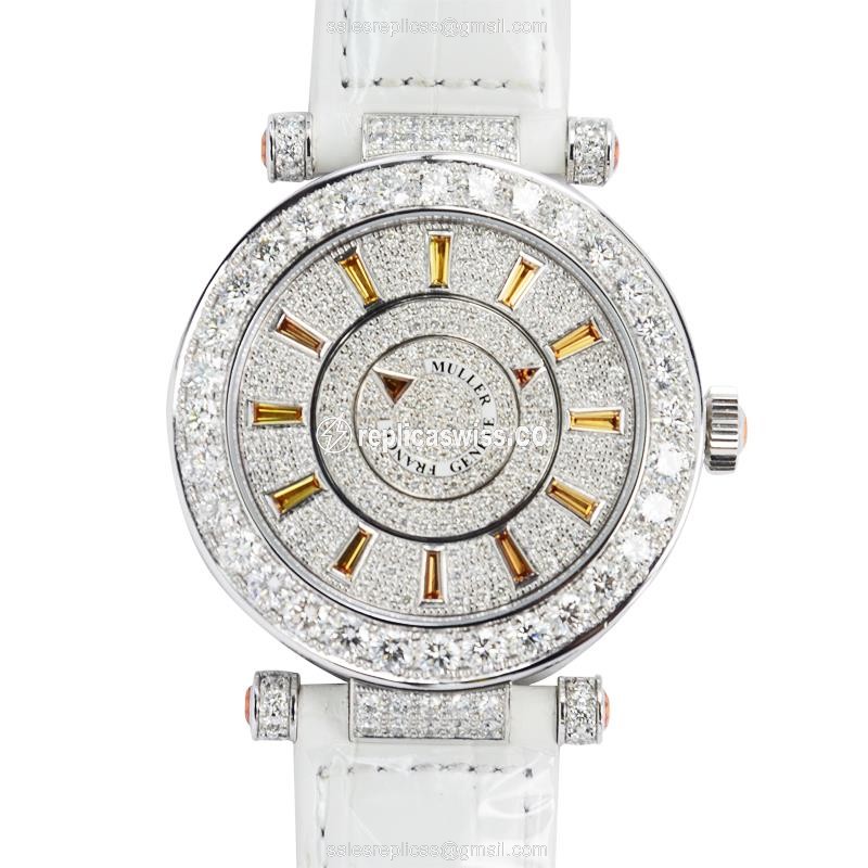Franck Muller DM 42 D 1R CD OG Replica - Automatic - 18kt White Gold - Diamond on Dial - Silver Buckle - Luxury Replica DOUBLE MYSTERY Watch