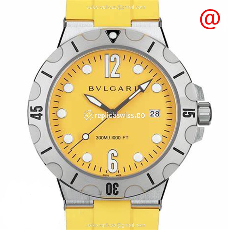 Bulgari Diagono Replica - Automatic - Yellow Steel Case - Yellow Rubber Strap - Buckle Clasp