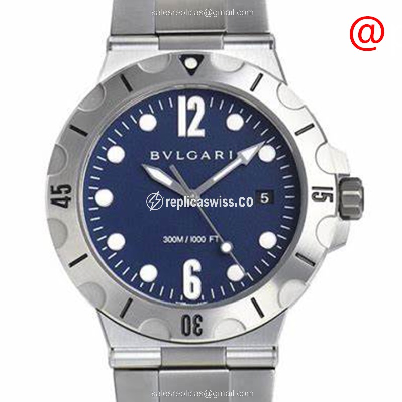 Bulgari Diagono Replica - Automatic - Steel Case - Blue Dial - Silver Steel Strap