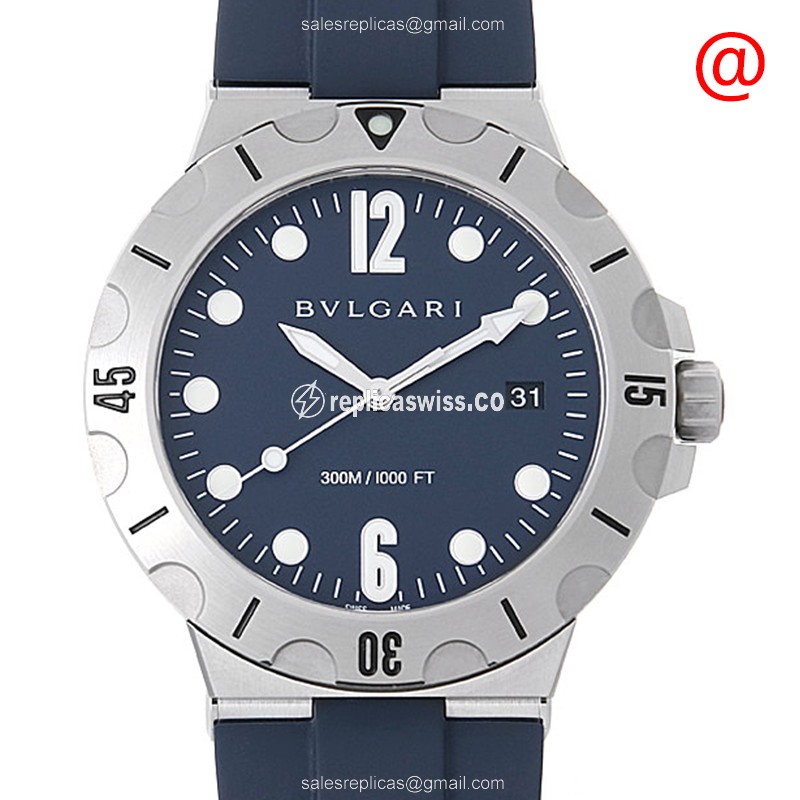 Bulgari Diagono Replica - Automatic - Steel Case - Blue Dial - Blue Rubber Strap