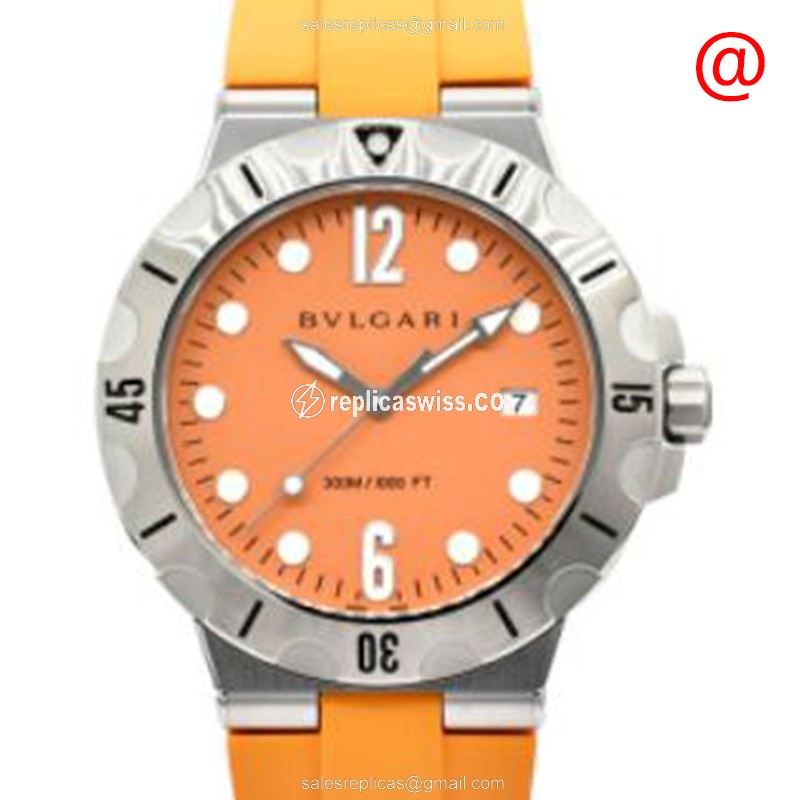 Bulgari 102787 DIAGONO - Automatic - Steel Case - Orange Dial - Rubber Strap - Buckle Clasp