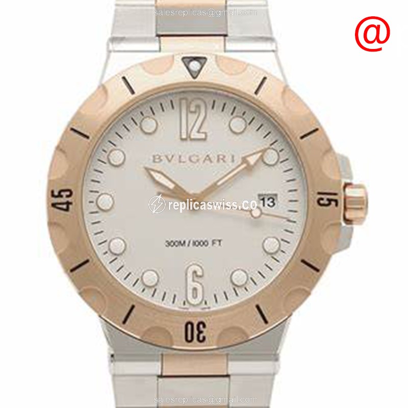 Bulgari Diagono Replica - Automatic - Rose Gold - Steel Case - White Dial - Silver Steel Clasp - Luxury Replica DIAGONO Watch