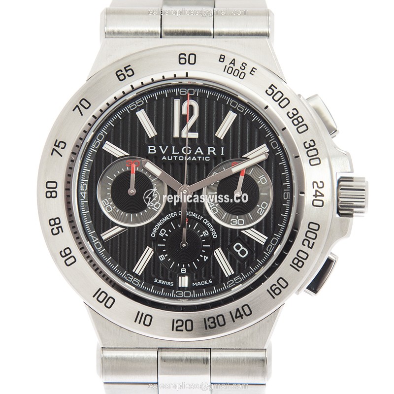 Bulgari Diagono Pro Replica - Automatic - Steel - Black Dial - Silver Strap