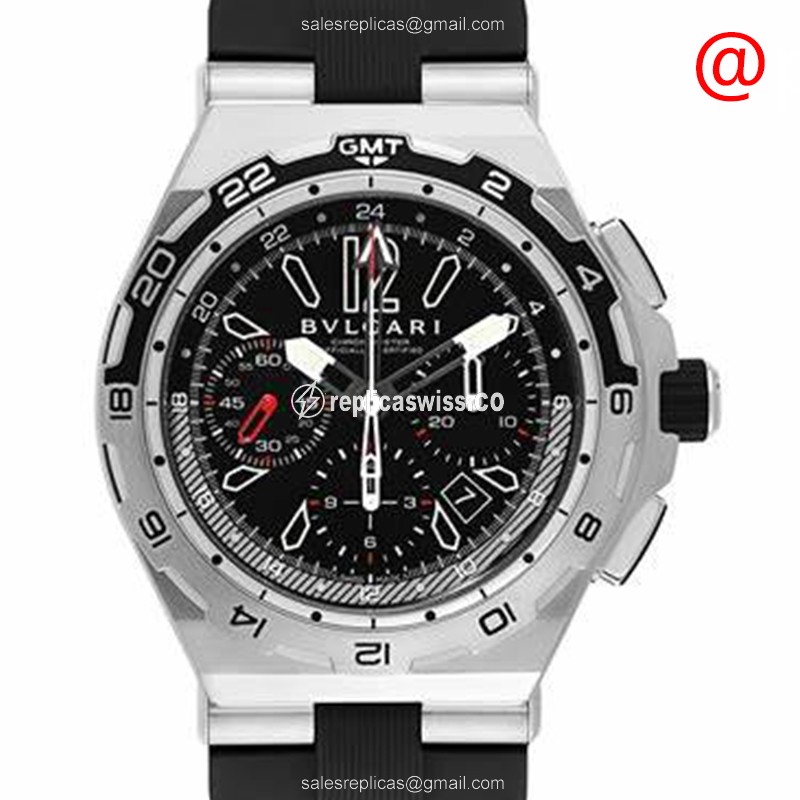 Bulgari Diagono Replica - Automatic - Black Dial - Steel Case - Black Rubber Strap - Buckle Clasp - Luxury Replica DIAGONO Watch