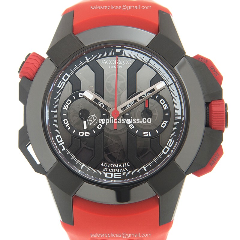 Jacob & Co EC313.21.SB.BB.BHD4D EPIC X CHRONO - Auto Titanium Case - Black Dial - Red Rubber Strap