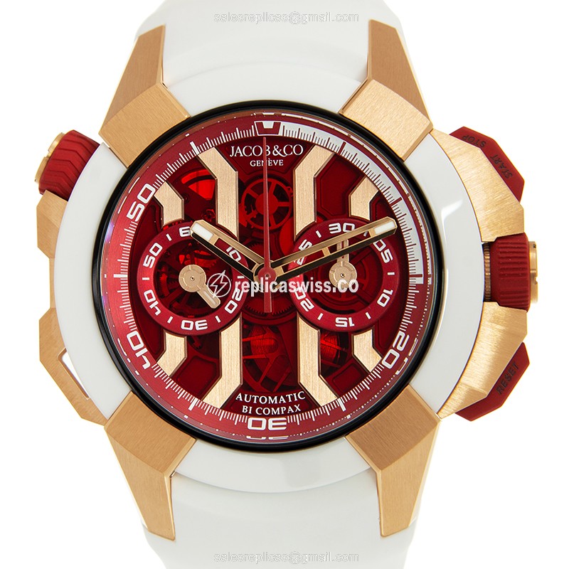 Jacob & Co EC313.42.SA.RR.FHB4D - Rose Gold Case - Titanium - Automatic - Red Dial - White Rubber Strap