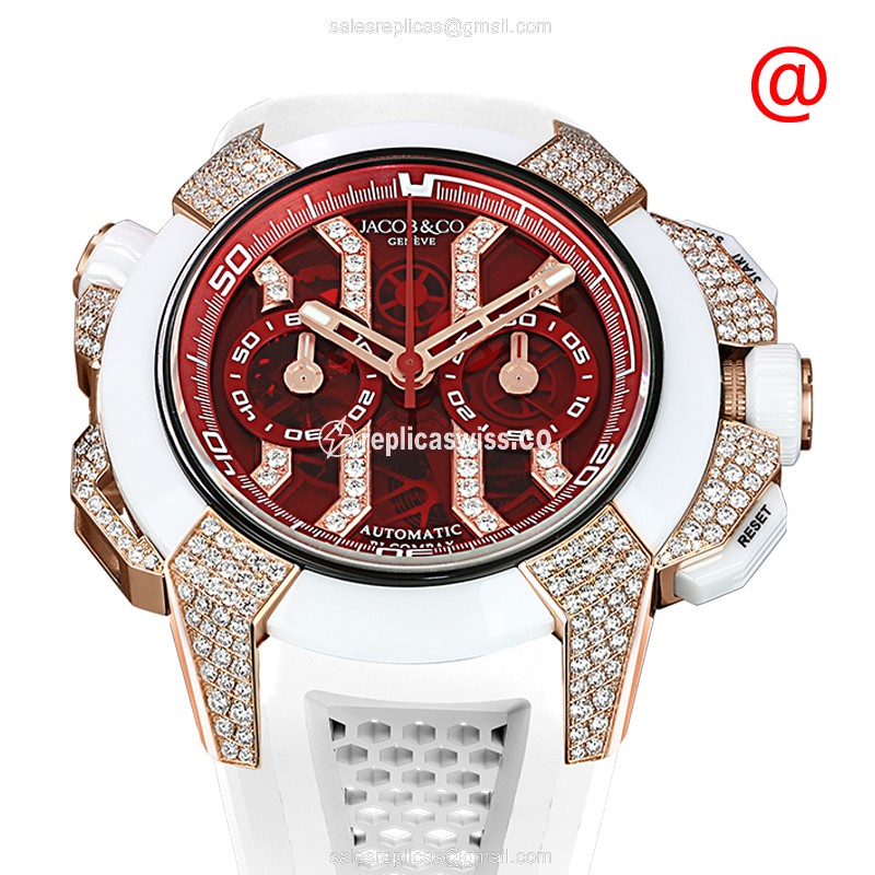 Jacob & Co EC412.42.RW.RR.F - Automatic - Rose Gold - Titanium - Red Dial - White Rubber Strap