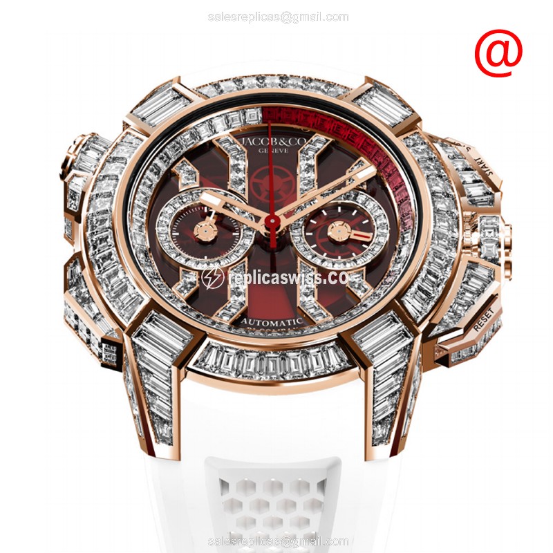 Jacob & Co EC422.40.BW.RD.AHB4D - 18kt Rose Gold - Automatic - Red Dial - White Rubber Strap