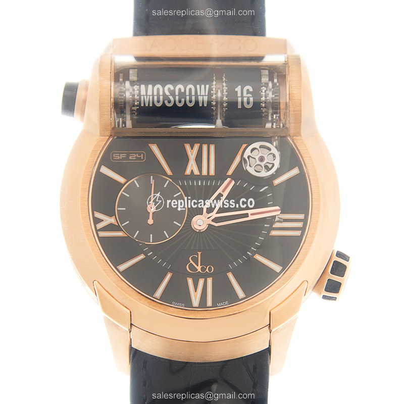 Jacob & Co ES100.40.NS.LR.A CA4D - Automatic - 18kt Rose Gold Case - Black Dial - Alligator Black Strap