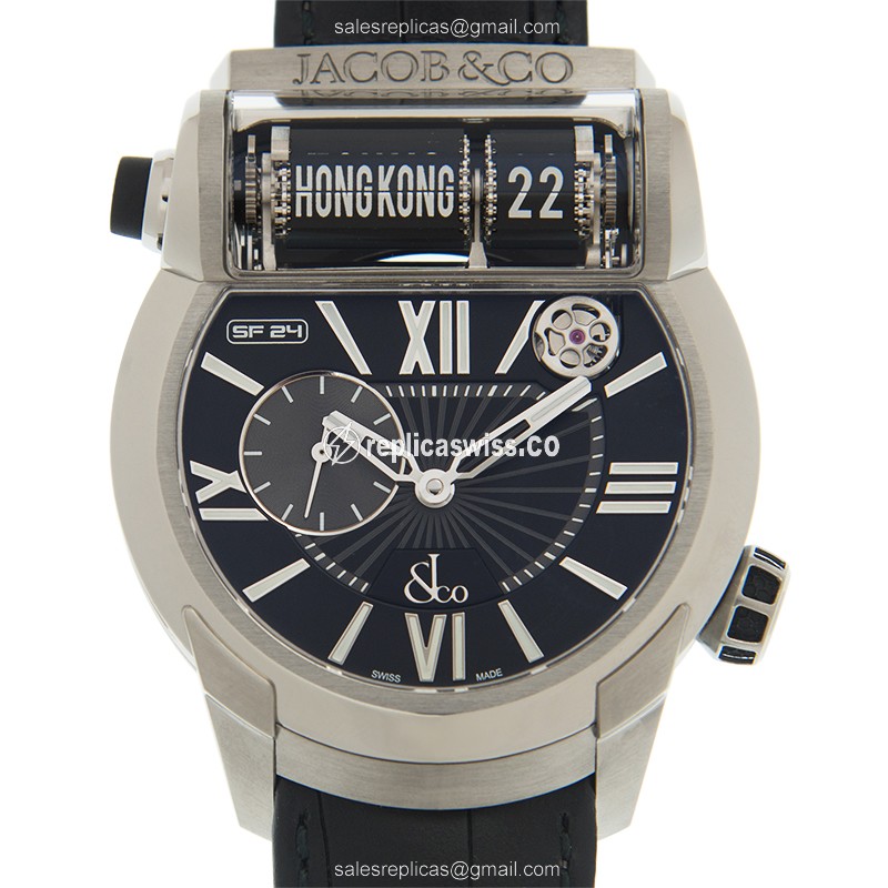 Jacob & Co ES101.20.NS.LH.ACA4D Replica - Automatic - Titanium - Black - Alligator Strap