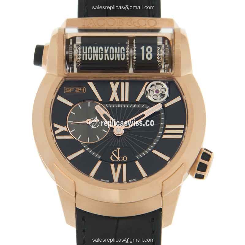 Jacob & Co ES101.40.NS.LR.ACA4D - Rose Gold Case - Black Dial - Automatic - Leather Strap