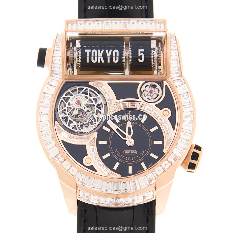 Jacob & Co. Replica ES802.40.BD.UA.A - Auto 18kt Rose Gold - Diamond Accents - Black Dial - Leather Strap