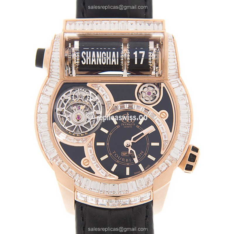 Jacob & Co ES802.40.BD.UB.A Replica - Automatic - 18kt Rose Gold - Diamond Accents - Black Dial