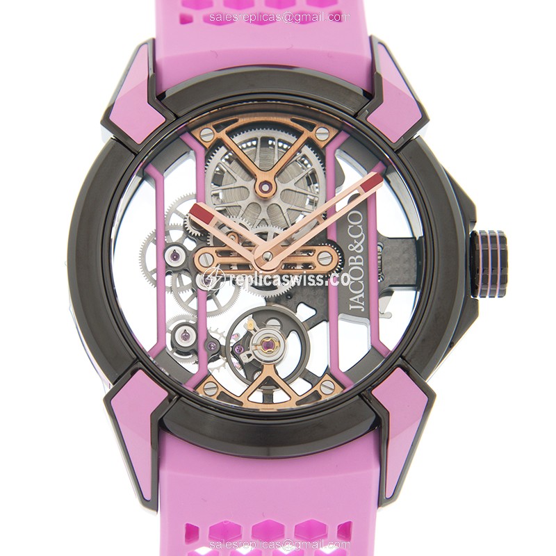 Jacob & Co Replica EPIC X - Manual Wind - Titanium Case - Skull Dial - Pink Rubber Strap - Buckle Clasp