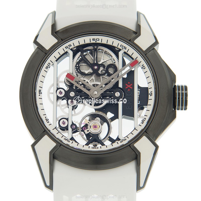 Jacob & Co. EX100.21.WR.WB.ABRU Replica - Automatic - Steel Case - Skull Dial - White Rubber Strap