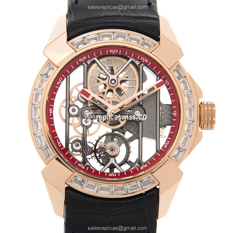 Jacob & Co EX100.40.LD.OP.A Replica - Manual Wind - 18kt Rose Gold & Steel Case - Skull Dial